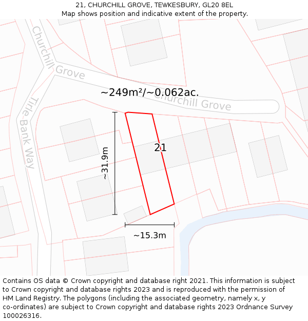 21, CHURCHILL GROVE, TEWKESBURY, GL20 8EL: Plot and title map