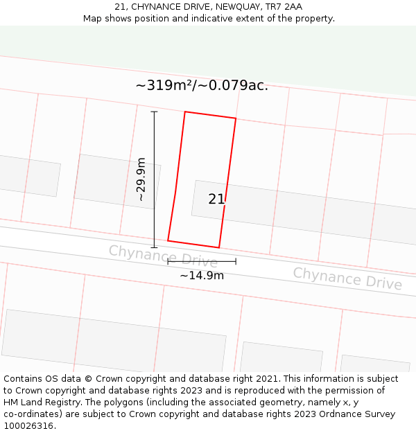 21, CHYNANCE DRIVE, NEWQUAY, TR7 2AA: Plot and title map