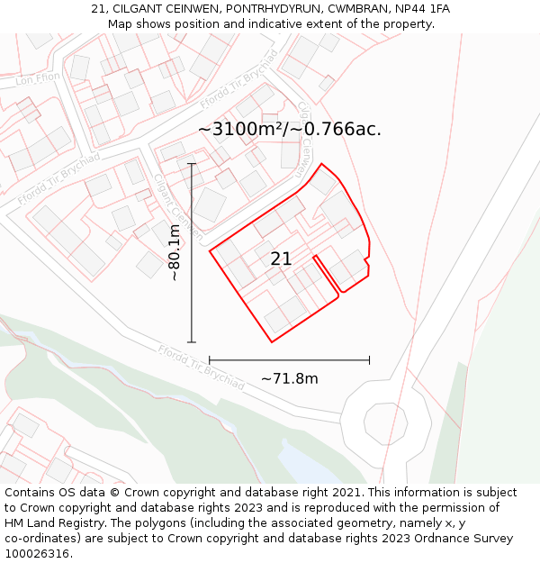 21, CILGANT CEINWEN, PONTRHYDYRUN, CWMBRAN, NP44 1FA: Plot and title map