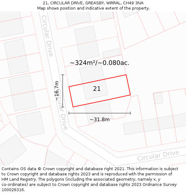 21, CIRCULAR DRIVE, GREASBY, WIRRAL, CH49 3NA: Plot and title map