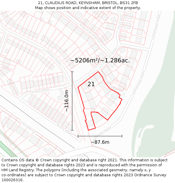 21, CLAUDIUS ROAD, KEYNSHAM, BRISTOL, BS31 2FB: Plot and title map