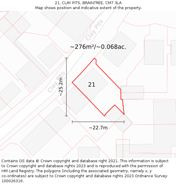 21, CLAY PITS, BRAINTREE, CM7 3LA: Plot and title map