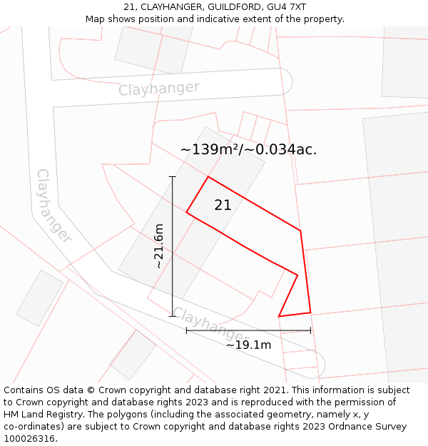 21, CLAYHANGER, GUILDFORD, GU4 7XT: Plot and title map