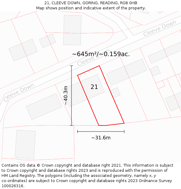 21, CLEEVE DOWN, GORING, READING, RG8 0HB: Plot and title map