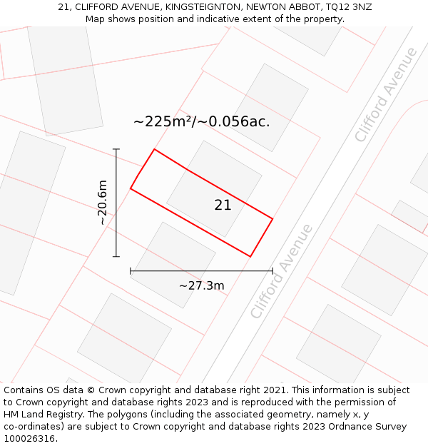 21, CLIFFORD AVENUE, KINGSTEIGNTON, NEWTON ABBOT, TQ12 3NZ: Plot and title map