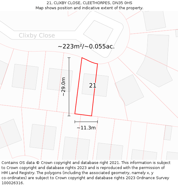 21, CLIXBY CLOSE, CLEETHORPES, DN35 0HS: Plot and title map