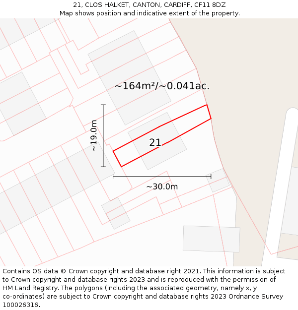 21, CLOS HALKET, CANTON, CARDIFF, CF11 8DZ: Plot and title map