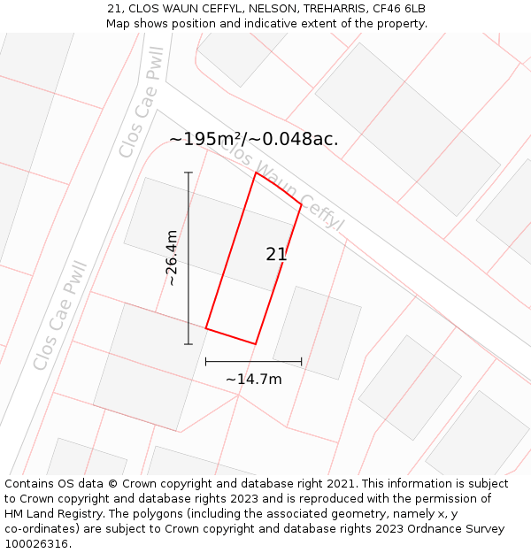 21, CLOS WAUN CEFFYL, NELSON, TREHARRIS, CF46 6LB: Plot and title map