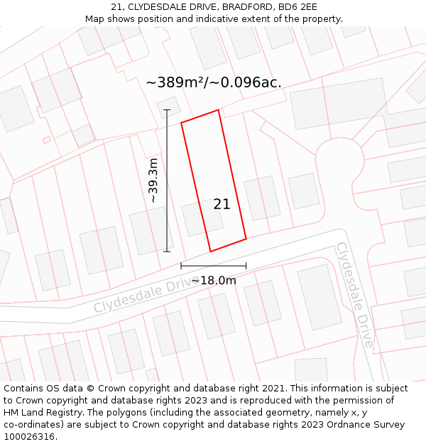 21, CLYDESDALE DRIVE, BRADFORD, BD6 2EE: Plot and title map