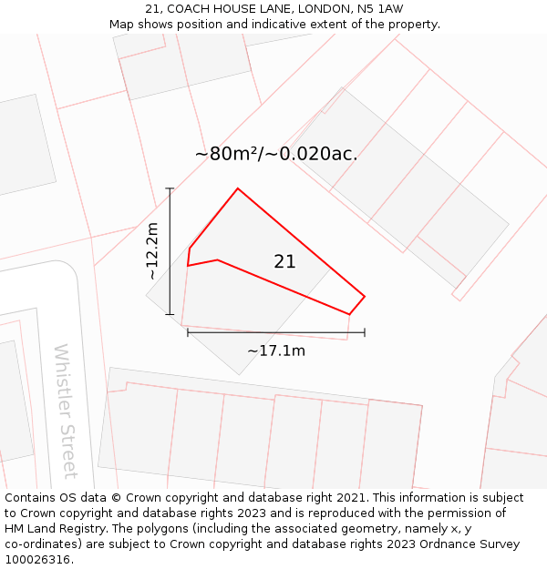 21, COACH HOUSE LANE, LONDON, N5 1AW: Plot and title map