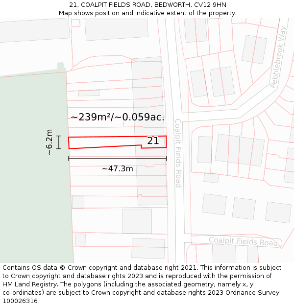 21, COALPIT FIELDS ROAD, BEDWORTH, CV12 9HN: Plot and title map