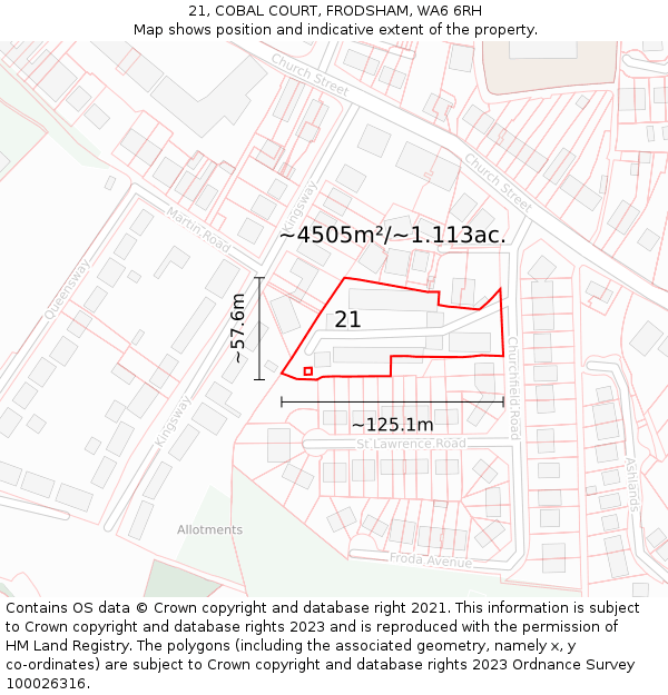 21, COBAL COURT, FRODSHAM, WA6 6RH: Plot and title map