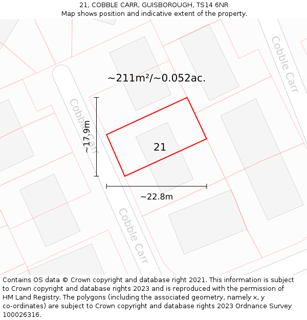 21, COBBLE CARR, GUISBOROUGH, TS14 6NR: Plot and title map