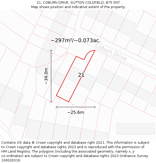 21, COBURN DRIVE, SUTTON COLDFIELD, B75 5NT: Plot and title map