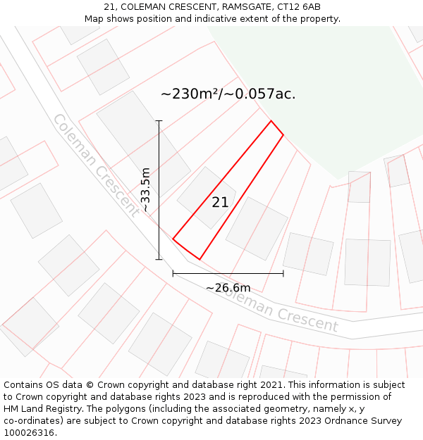 21, COLEMAN CRESCENT, RAMSGATE, CT12 6AB: Plot and title map