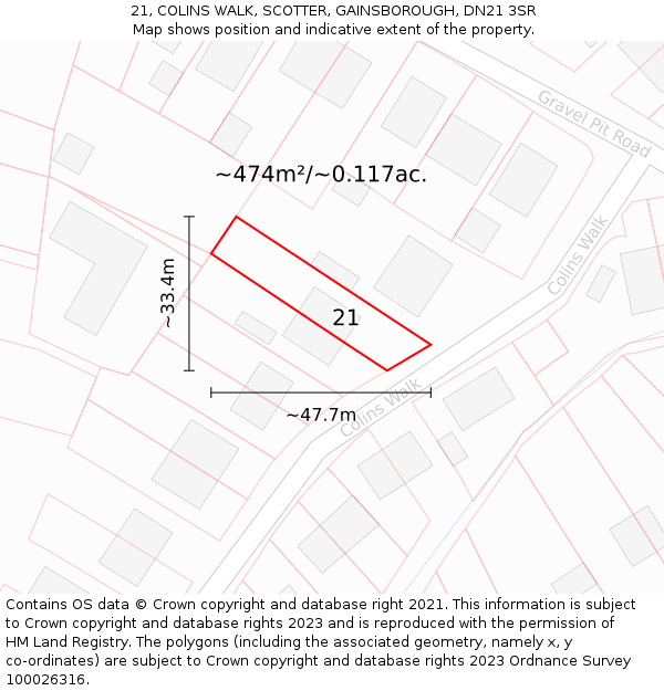 21, COLINS WALK, SCOTTER, GAINSBOROUGH, DN21 3SR: Plot and title map