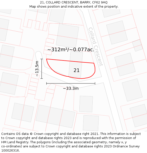 21, COLLARD CRESCENT, BARRY, CF62 9AQ: Plot and title map