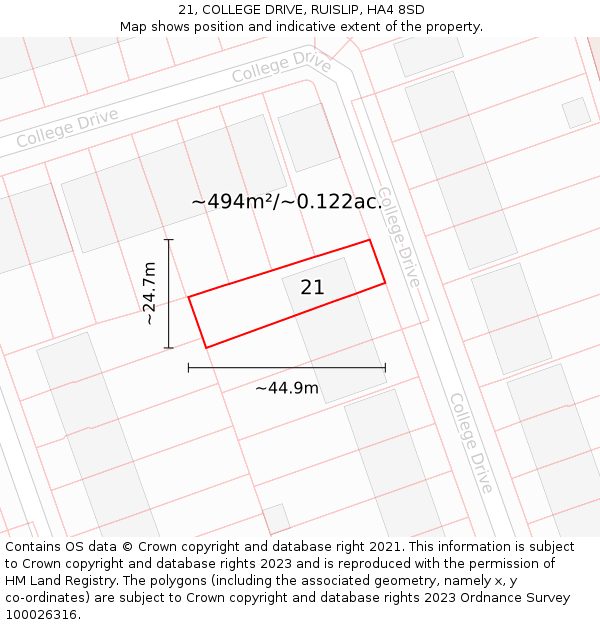 21, COLLEGE DRIVE, RUISLIP, HA4 8SD: Plot and title map