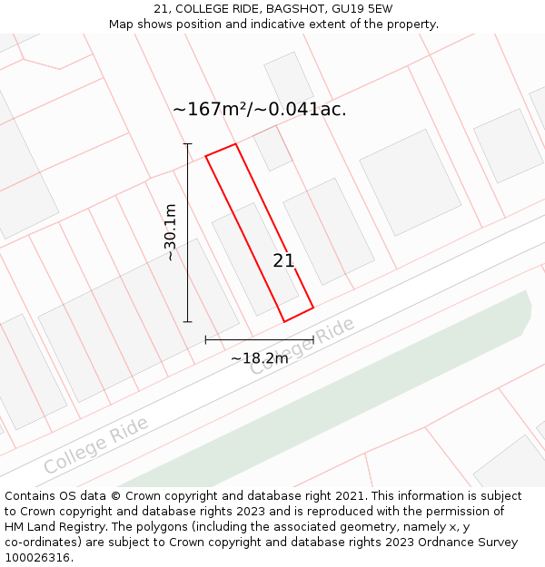 21, COLLEGE RIDE, BAGSHOT, GU19 5EW: Plot and title map