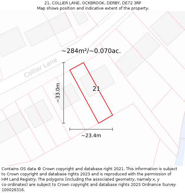 21, COLLIER LANE, OCKBROOK, DERBY, DE72 3RP: Plot and title map