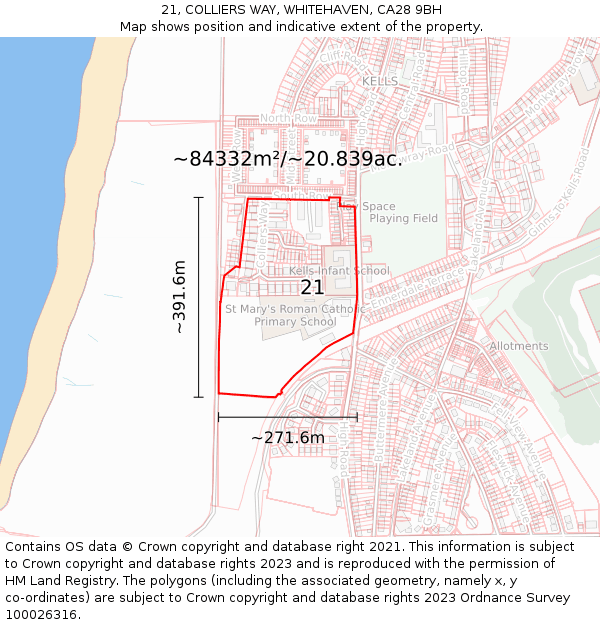 21, COLLIERS WAY, WHITEHAVEN, CA28 9BH: Plot and title map