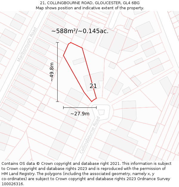 21, COLLINGBOURNE ROAD, GLOUCESTER, GL4 6BG: Plot and title map