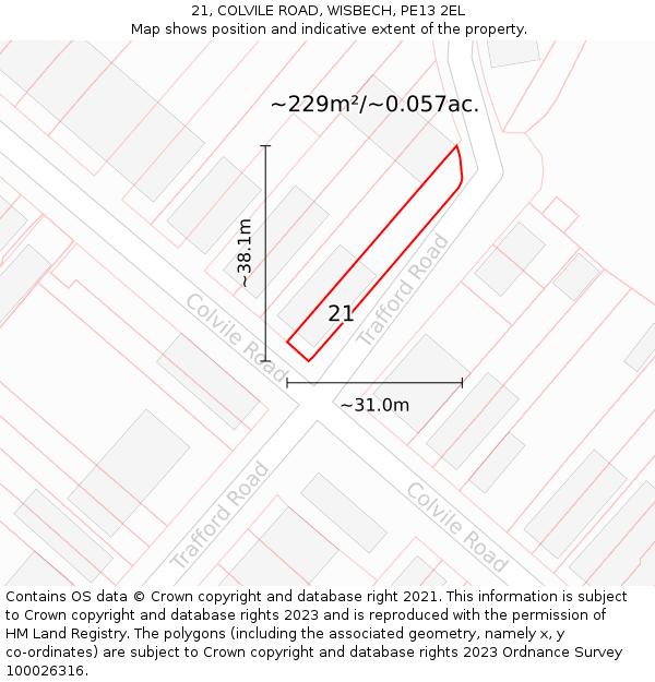 21, COLVILE ROAD, WISBECH, PE13 2EL: Plot and title map