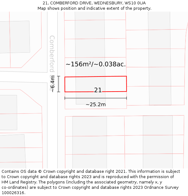 21, COMBERFORD DRIVE, WEDNESBURY, WS10 0UA: Plot and title map