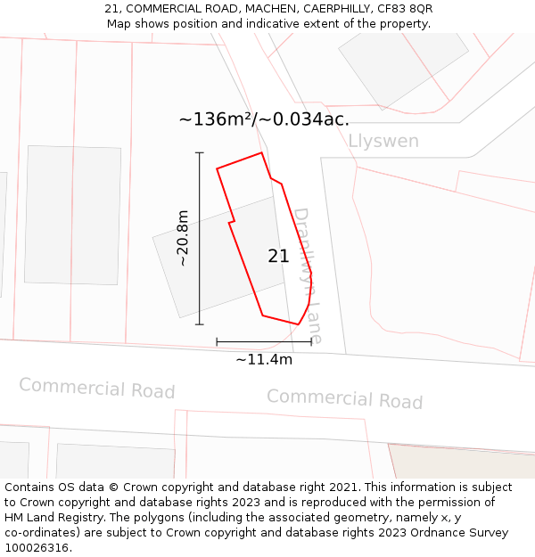 21, COMMERCIAL ROAD, MACHEN, CAERPHILLY, CF83 8QR: Plot and title map