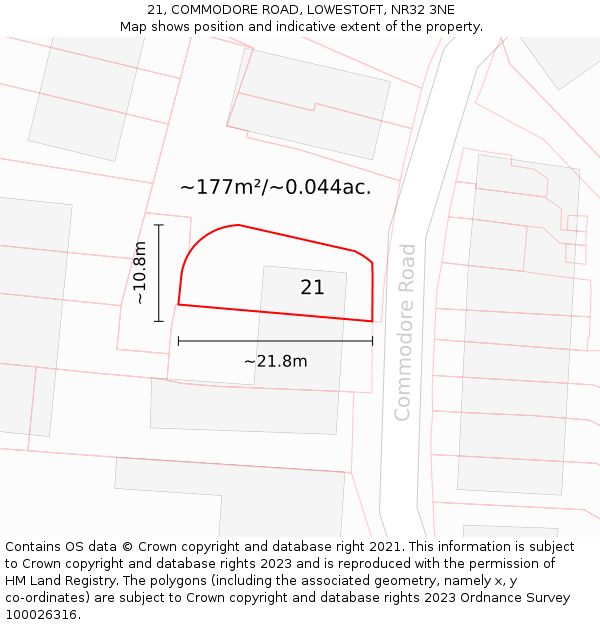 21, COMMODORE ROAD, LOWESTOFT, NR32 3NE: Plot and title map