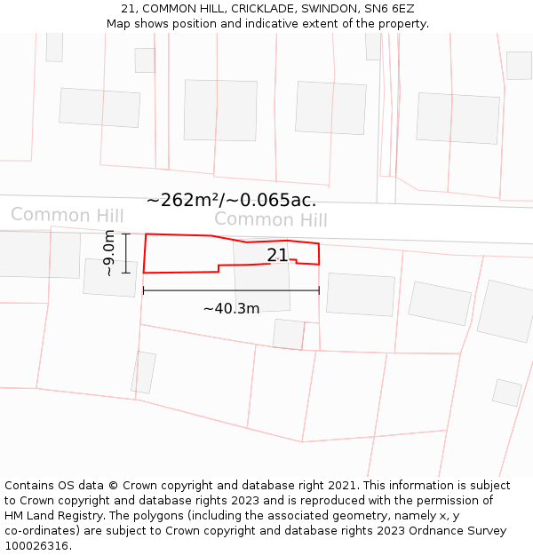 21, COMMON HILL, CRICKLADE, SWINDON, SN6 6EZ: Plot and title map