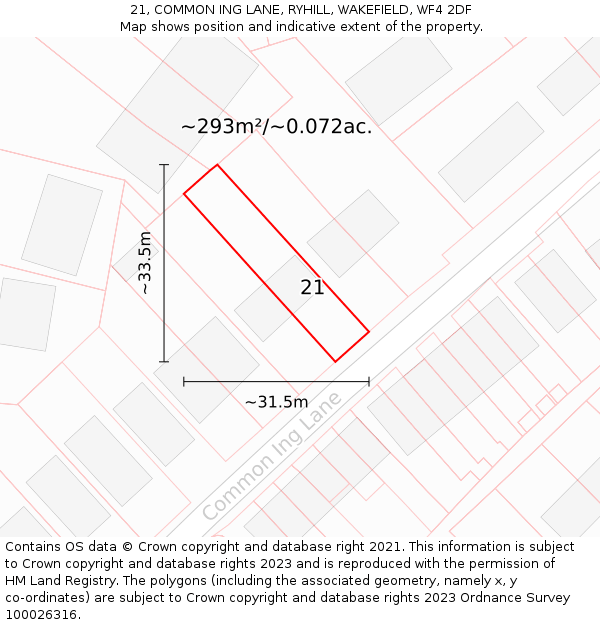 21, COMMON ING LANE, RYHILL, WAKEFIELD, WF4 2DF: Plot and title map
