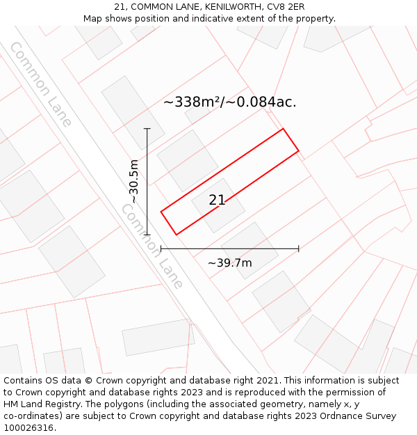 21, COMMON LANE, KENILWORTH, CV8 2ER: Plot and title map