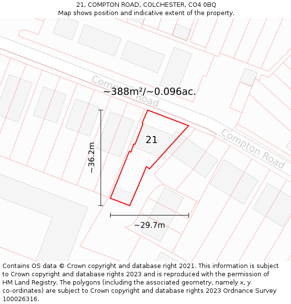 21, COMPTON ROAD, COLCHESTER, CO4 0BQ: Plot and title map