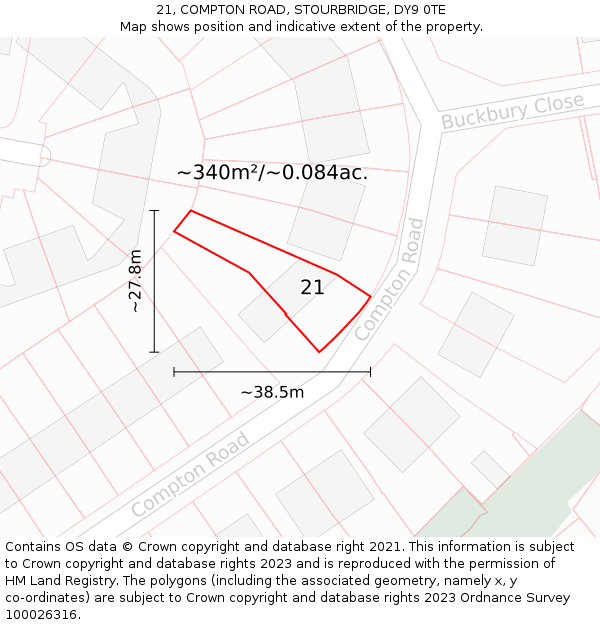 21, COMPTON ROAD, STOURBRIDGE, DY9 0TE: Plot and title map