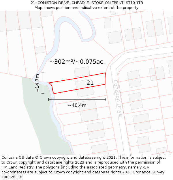 21, CONISTON DRIVE, CHEADLE, STOKE-ON-TRENT, ST10 1TB: Plot and title map