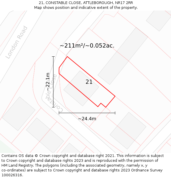 21, CONSTABLE CLOSE, ATTLEBOROUGH, NR17 2RR: Plot and title map