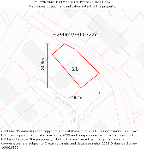 21, CONSTABLE CLOSE, BASINGSTOKE, RG21 3QY: Plot and title map