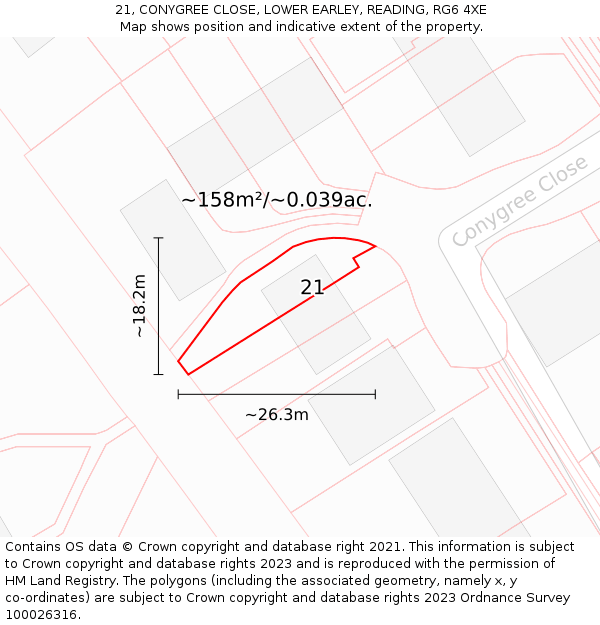 21, CONYGREE CLOSE, LOWER EARLEY, READING, RG6 4XE: Plot and title map