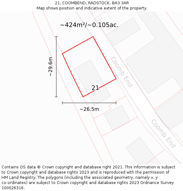 21, COOMBEND, RADSTOCK, BA3 3AR: Plot and title map