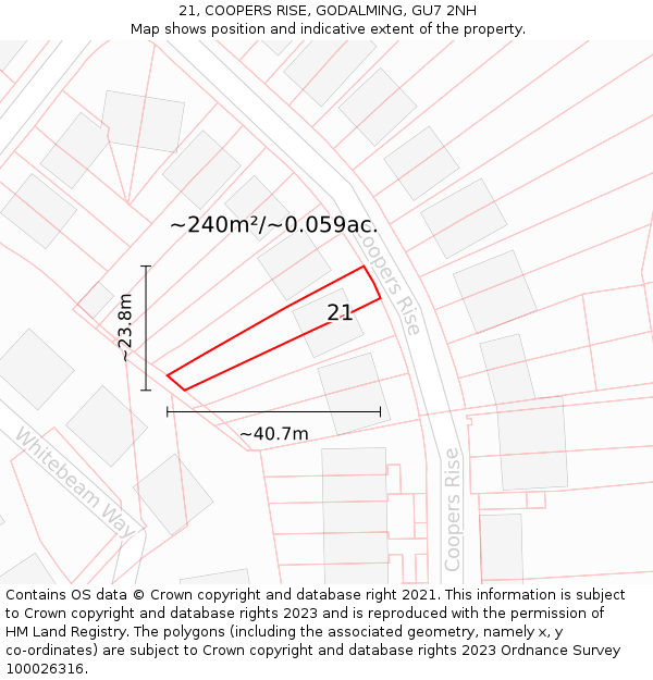 21, COOPERS RISE, GODALMING, GU7 2NH: Plot and title map