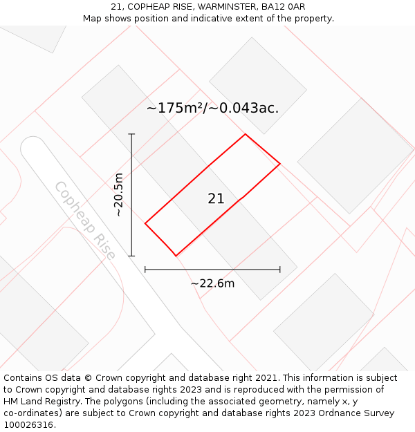 21, COPHEAP RISE, WARMINSTER, BA12 0AR: Plot and title map