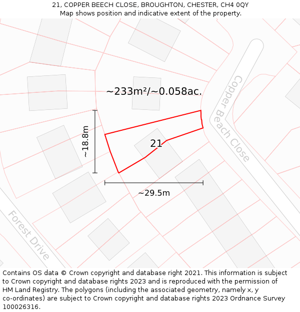 21, COPPER BEECH CLOSE, BROUGHTON, CHESTER, CH4 0QY: Plot and title map