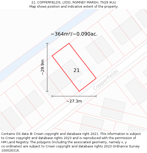 21, COPPERFIELDS, LYDD, ROMNEY MARSH, TN29 9UU: Plot and title map
