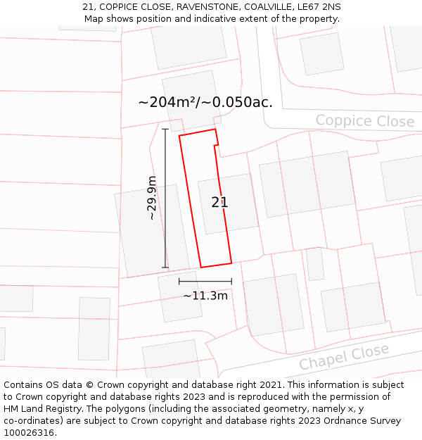 21, COPPICE CLOSE, RAVENSTONE, COALVILLE, LE67 2NS: Plot and title map