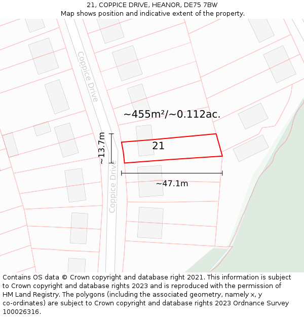 21, COPPICE DRIVE, HEANOR, DE75 7BW: Plot and title map