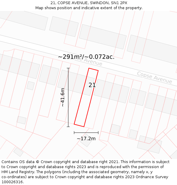 21, COPSE AVENUE, SWINDON, SN1 2PX: Plot and title map