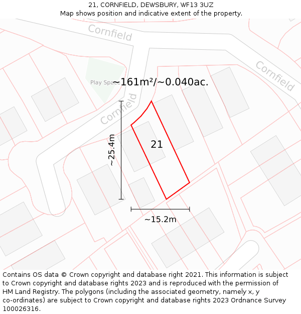 21, CORNFIELD, DEWSBURY, WF13 3UZ: Plot and title map