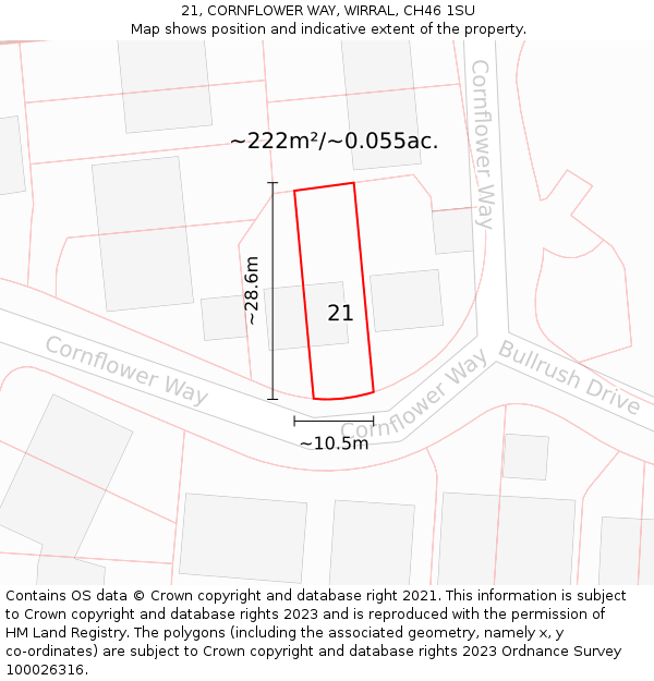 21, CORNFLOWER WAY, WIRRAL, CH46 1SU: Plot and title map