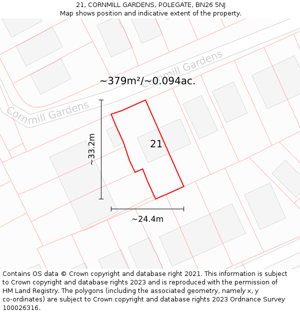 21, CORNMILL GARDENS, POLEGATE, BN26 5NJ: Plot and title map